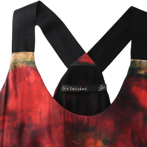 Iris Setlakwe Womens US6 Red Black Shift Tank Dress Crossback Tie Dye Scoop Neck - Picture 10 of 12